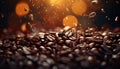 Coffee beans falling into the air with bokeh background Royalty Free Stock Photo