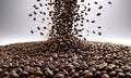 Coffee beans falling into the air. 3d illustration. Royalty Free Stock Photo