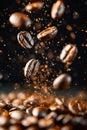 Coffee beans falling into the air. Generative AI Royalty Free Stock Photo