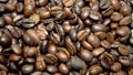 Coffee beans falling down close up view