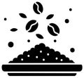 Coffee beans falling into freshly ground coffee powder in a dish beverage preparation icon Royalty Free Stock Photo