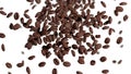 Coffee beans are falling on a white background. Roasted cocoa Beans. 3d render Royalty Free Stock Photo