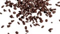 Coffee beans are falling on a white background. Roasted cocoa Beans. 3d render Royalty Free Stock Photo