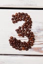 Coffee beans in the form of a number 3. Royalty Free Stock Photo