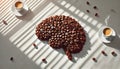 Coffee Beans Forming a Human Brain Ã¢â¬' Caffeine Effects on Brain Function, Energy and AlertnessAI Generated Royalty Free Stock Photo