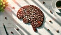Coffee Beans Forming a Human Brain Ã¢â¬' Caffeine Effects on Brain Function, Energy and AlertnessAI Generated Royalty Free Stock Photo