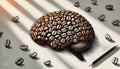 Coffee Beans Forming a Human Brain Ã¢â¬' Caffeine Effects on Brain Function, Energy and AlertnessAI Generated Royalty Free Stock Photo