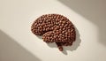 Coffee Beans Forming a Human Brain Ã¢â¬' Caffeine Effects on Brain Function, Energy and AlertnessAI Generated Royalty Free Stock Photo