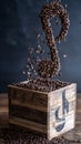Coffee Beans Forming a Musical Note Above a Wooden Crate Royalty Free Stock Photo