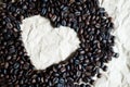 Coffee beans frame border with heart shaped Royalty Free Stock Photo