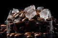 Coffee beans frozen in an ice block background Royalty Free Stock Photo