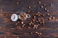 coffee beans in glass jar on wooden background Royalty Free Stock Photo