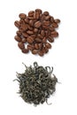 Coffee beans and green tea Royalty Free Stock Photo