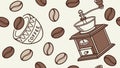 Coffee Beans and Grinder Seamless Pattern for Cafe Themes, vector design Generative AI Royalty Free Stock Photo