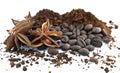 Coffee beans, ground coffee and star anise