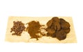 Coffee beans, ground and pressed espresso residues. Studio Photo Royalty Free Stock Photo