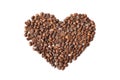 Coffee beans. Heart made from coffee beans on a white background. brown