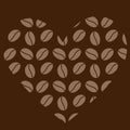 Coffee beans heart shape in trendy brown shades. Abstract background texture or logo design concept Royalty Free Stock Photo