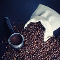 Coffee beans and holder Royalty Free Stock Photo