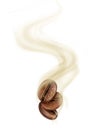 Coffee beans with hot steam close-up on white background Royalty Free Stock Photo