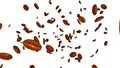 Coffee beans isolated on white background. Coffee explosion. 3d render. Royalty Free Stock Photo