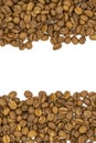 Coffee beans isolated on a white background. The middle is left blank as a text area Royalty Free Stock Photo