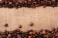 Coffee beans on a jute background Royalty Free Stock Photo