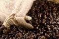 coffee beans in a jute bag Royalty Free Stock Photo