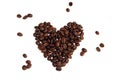 Coffee beans in a love heart Royalty Free Stock Photo