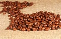 Coffee beans lying on sacking Royalty Free Stock Photo