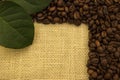 Coffee beans lying on the sacking Royalty Free Stock Photo