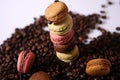 Coffee beans and macarons Royalty Free Stock Photo