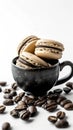 coffee beans and macarons, white background, product photography Royalty Free Stock Photo