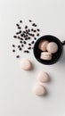 coffee beans and macarons, white background, product photography Royalty Free Stock Photo
