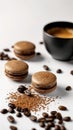 coffee beans and macarons, white background, product photography Royalty Free Stock Photo