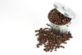 Coffee beans in metal box Royalty Free Stock Photo