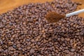 Coffee beans and metal spoon Royalty Free Stock Photo