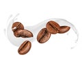Coffee beans with milk splashes isolated on white background Royalty Free Stock Photo