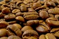 Coffee beans, natural textured brown background, morning espresso drink