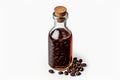 Coffee Beans Oil in Small Vintage Bottle Isolated, Organic Essential Oil Illustration