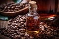 Coffee Beans Oil in Small Vintage Bottle, Organic Essential Oil of Whole Roasted Coffea Arabica
