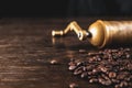 Coffee beans with old hand grinder Royalty Free Stock Photo