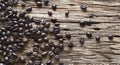 Coffee beans on old wooden background