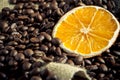 Coffee beans with orange Royalty Free Stock Photo