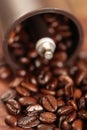 Coffee beans overflowing from the coffee mill Royalty Free Stock Photo