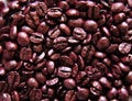 Coffee beans painted in winy color pearl paint. Texture, background