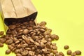 Coffee beans from a paper bag Royalty Free Stock Photo