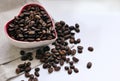 Coffee beans poured into a small Cup in the form of a heart Royalty Free Stock Photo