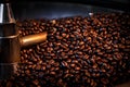 Coffee beans process roasted spin machine close up and selective focus Royalty Free Stock Photo