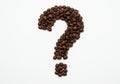 Coffee beans in a question mark shape on white, sparking curiosity and intrigue Royalty Free Stock Photo